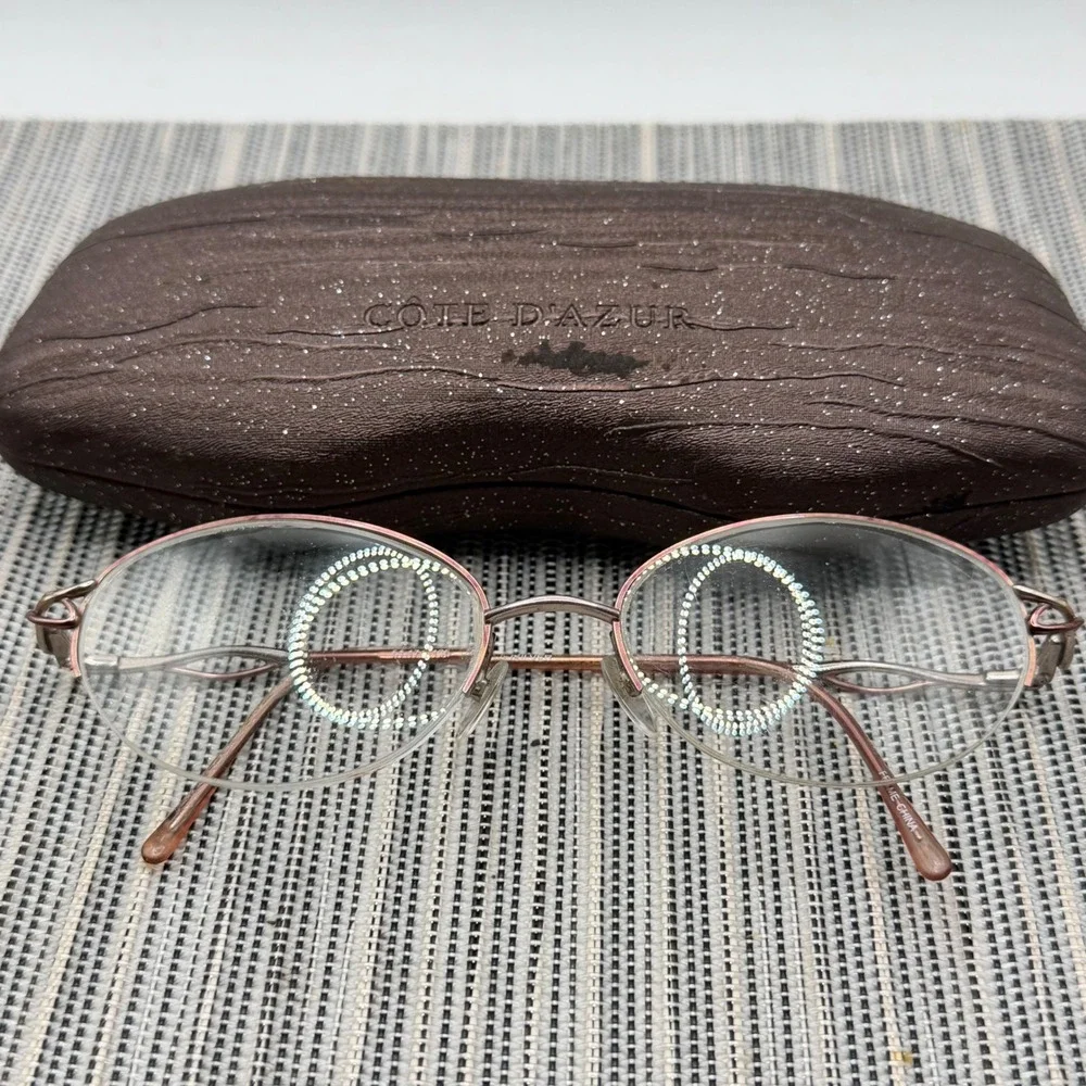 Cote D'Azur Eyeglass Frames 51-17-135 Mauve Silver Semi Rimless‎ Oval with Case